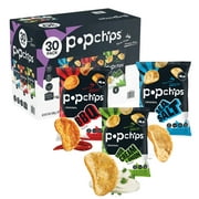 Popchips Potato Chips Variety Pack Sea Salt BBQ Sour Cream & Onion Single Serve Snacks for Kids and Adults Healthy On-the-Go Snacking School Lunches Movie Nights Travels Summer Party Favor 0.8oz(30ct)