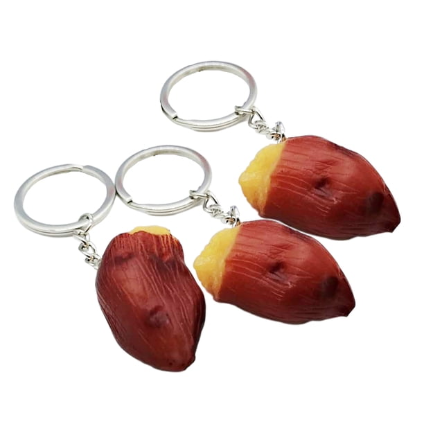 3PCS Llavero de batata asada Bolso creativo Colgantes colgantes Colgantes de batata al horno de dibujos animados Llavero PVC Accesorios de batata Llavero de batata al horno simulado para mujeres Niños