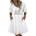 thumbnail image 2 of Robes d'Été Robe d'Été Décontractée à Imprimé Floral Manches Courtes Col en V avec Poches Robe Blanche L, 2 of 6