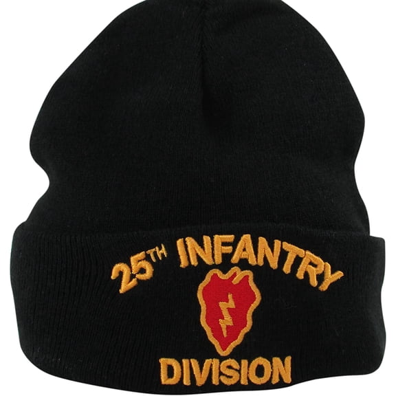US Military 25th Infantry Division Black Skull Beanie Hat Cap