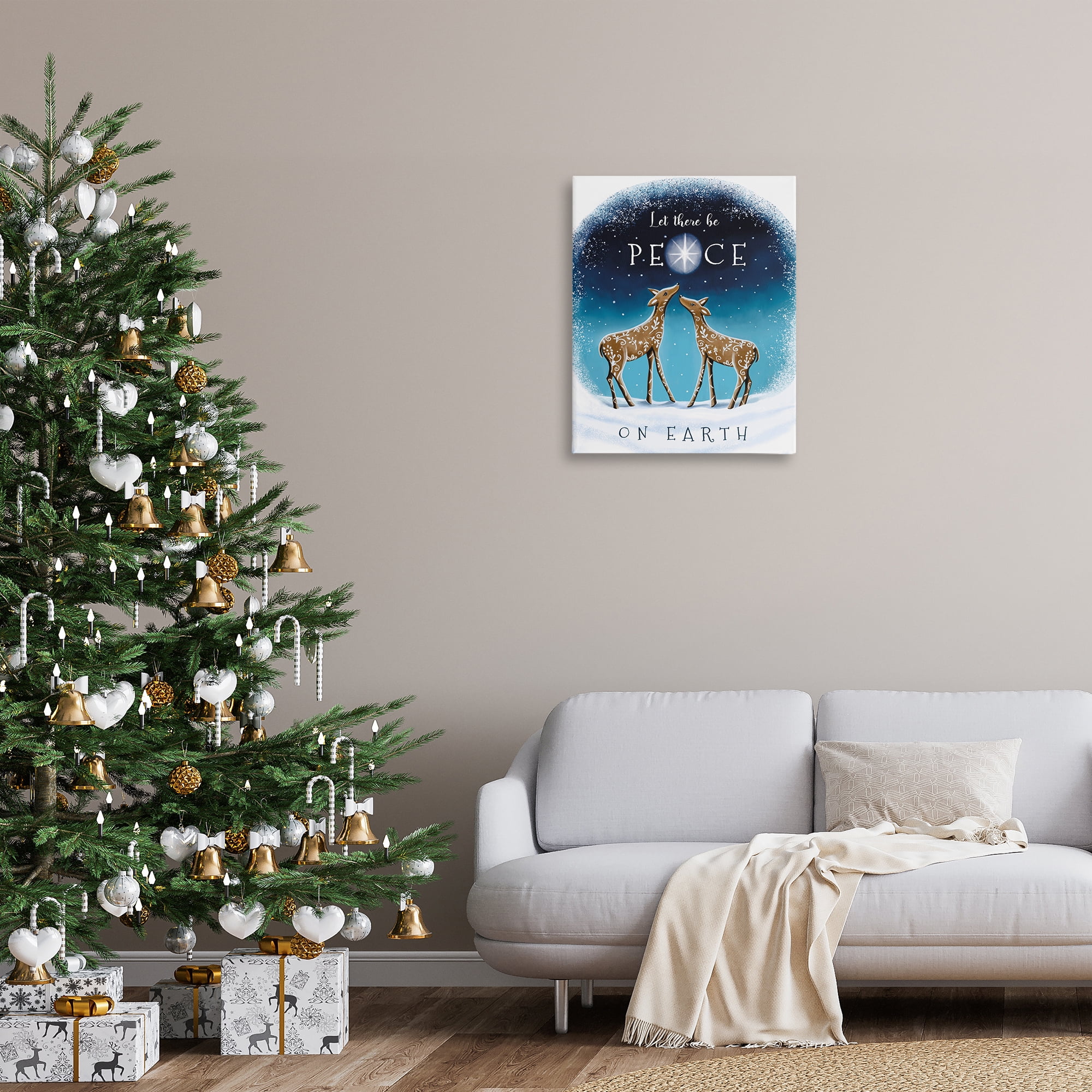 Stupell Industries Peace On Earth Reindeer Holiday Painting Gallery Wrapped Canvas Art Print Wall Art, 24 x 30