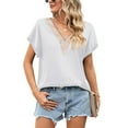 thumbnail image 2 of Timegard Womens Tops Satin Casual Cap Sleeve Lace V Neck Solid Color Loose Comfy Tee Tops Summer Fashion, 2 of 7