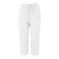 thumbnail image 3 of Baqcunre Linen Pants Women Lace Up Trouser Pant Casual Baggy Elastic Waist Trouser Wide Leg Pant With Pocket Fashion Pant Sweatpants Womens Pants White M, 3 of 4