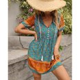 thumbnail image 2 of Vestido de verano verde vibrante, informal, estilo vacaciones, con escote con lazo y mangas cortas para mujer, 2 of 6