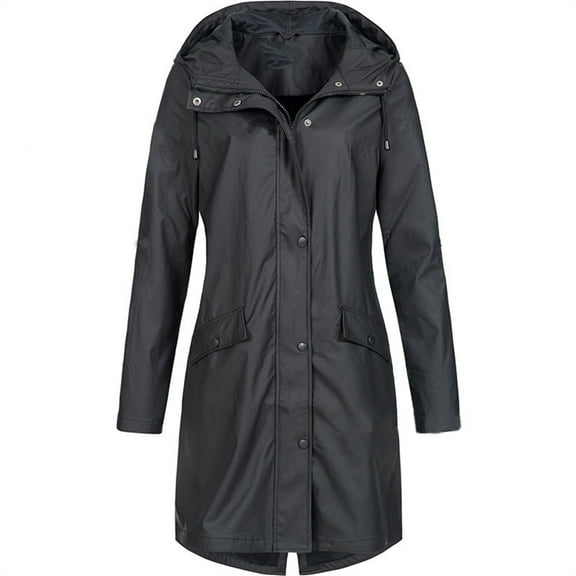 Plus Size Coat for Women Waterproof Rain Jackets Full Zip Up Hooded Windbreaker Casual Long Trench Coats with Pockets