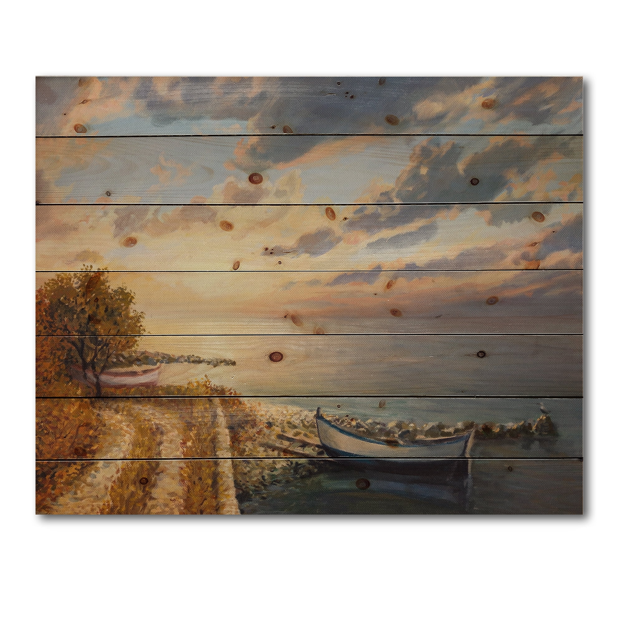 Designart 'Romantic Morning By The Sea' Nautical & Coastal Print on Natural Pine Wood
