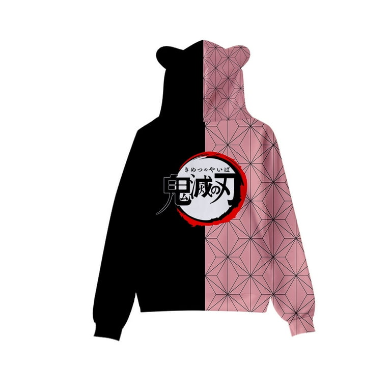 Japan Anime Demon Slayer Pullover Women 3D Hoodie Cat Ears Cartoon Sweatshirt Teens Boys Girls Cosplay Costume Hoodies Sweatshirts Walmart