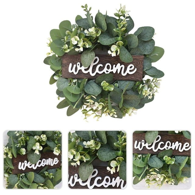 Guirnalda artificial de hojas, guirnalda de ramas, señal de bienvenida, corona de puerta, señal de puerta de bienvenida, corona de pared para decoración de pared de salón