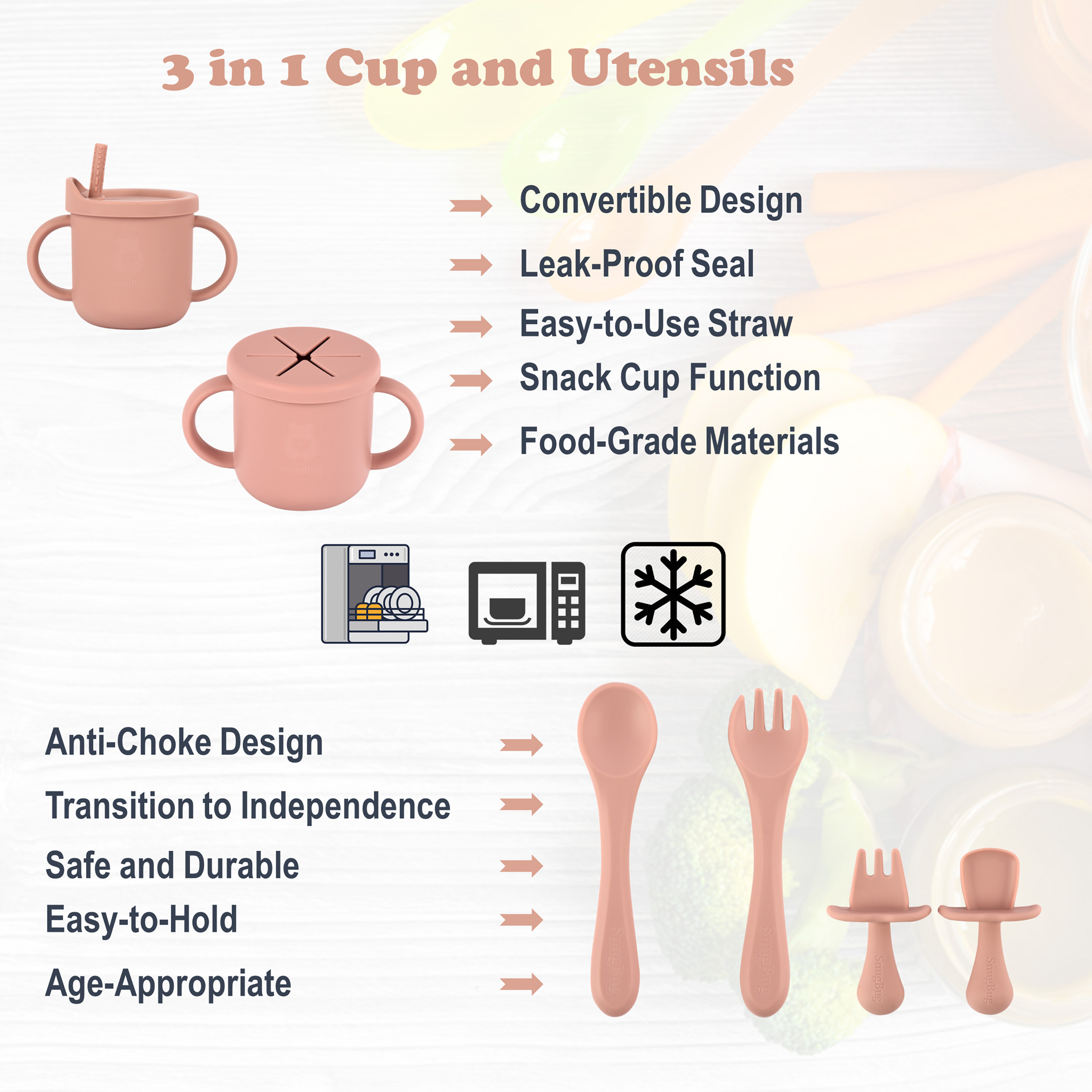 SnugBug 12-Piece Silicone Baby Bib Set with Sippy Cup, Plates, Bowl and Teething Toy