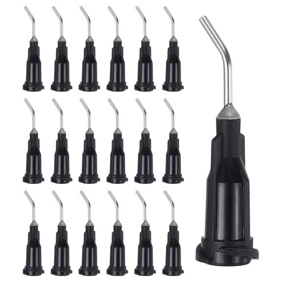 Uxcell 19Ga Angled Dispensing Needles, 66Pcs 0.5Inch 45° Curved Industrial Blunt Tip Dispensing Needle Tips with Luer Lock Needle for Refilling Liquid Inks Adhesive Glue Oil, Black