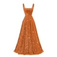 thumbnail image 1 of Vestido de fiesta Miao Duo con lentejuelas brillantes en forma de A, naranja con bolsillos, 1 of 7