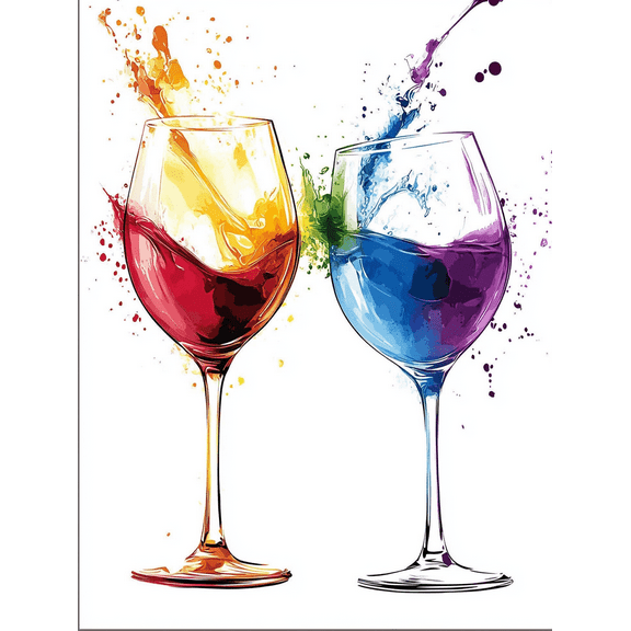 Colorful Wine Glasses Canvas Painting， Suitable for Living Room， Dining Room， Kitchen， Bar， and Office Decoration.
