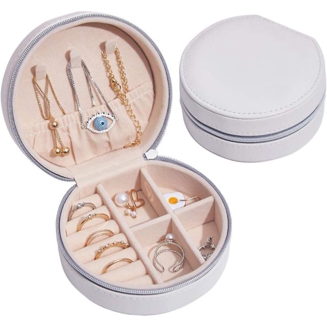 Organizador de joyas de viaje Caja de almacenamiento de joyas portátil con piel sintética, ideal para soporte de collares, pendientes y anillos, gran regalo para niñas