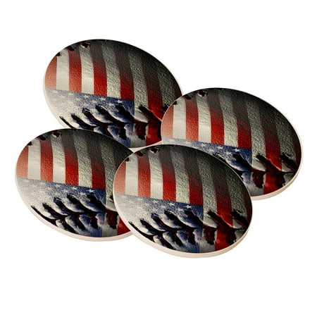

KuzmarK Sandstone Drink Coaster (set of 4) - American Flag Baseball Stitch