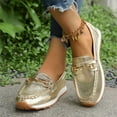 thumbnail image 4 of RUIYANQI Women's Metallic Loafers Chain Accent Slip On Shoes Casual Platform Moccasins Trendy Outdoor Walking Footwear Fashion Driving Shoes Gold Women Sandal, 4 of 9