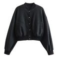 thumbnail image 5 of Womens Cropped Jacket Button Down Long Sleeve Winter Casual Coats Outerwear, 5 of 5