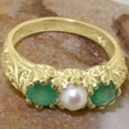 thumbnail image 5 of LBG British Made 10k Yellow Gold Cultured Pearl & Emerald Womens Statement Ring - 33 size options - Size 9.25, 5 of 7