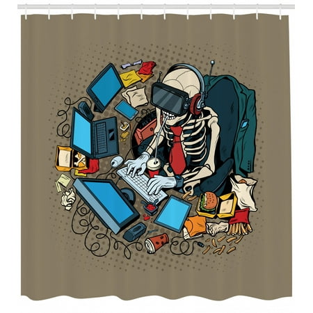 Gamer Shower Curtain Skeleton Programmer And Hacker In Virtual