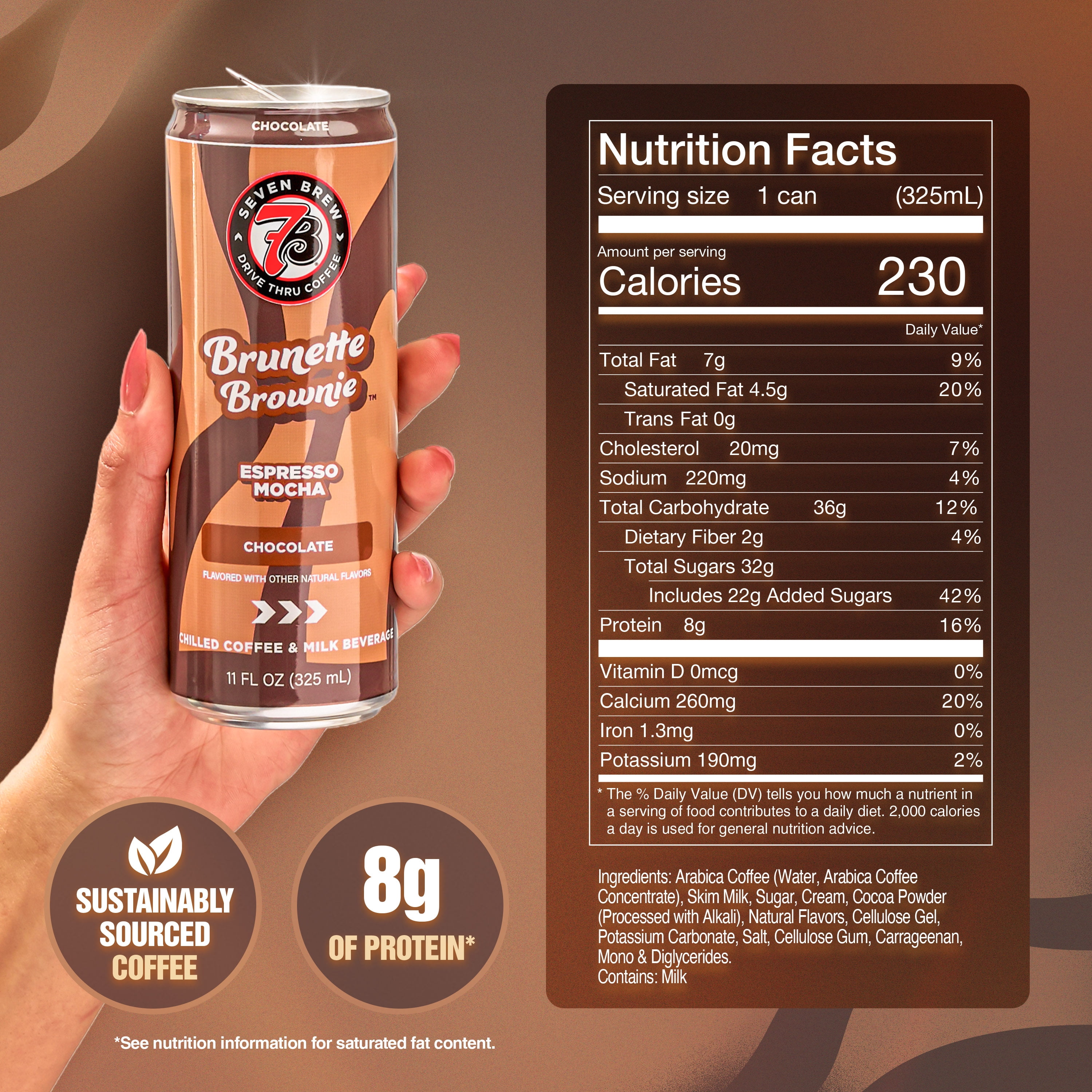 (4 pack) 7 Brew Brunette Brownie Chilled Espresso Mocha Ready to Drink Coffee, 11 fl oz Can