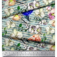 thumbnail image 2 of Soimoi Moss Tissu Georgette Rayé & Imprimé Floral Orchidée au Mètre 42 Pouces de Large, 2 of 3