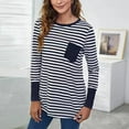 thumbnail image 2 of FAIWAD Blouses for Women Dressy Casual Long Sleeve Round Neck Striped Tops Stretchy Loose Color Block Shirts, 2 of 6