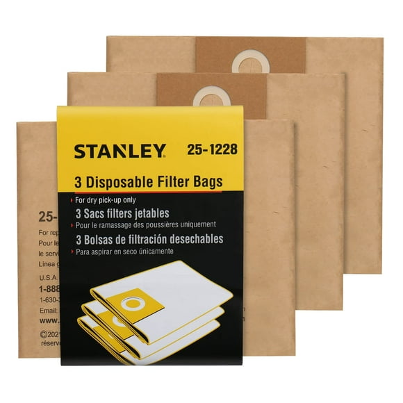 Bolsa de filtro desechable para aspiradora húmeda y seca Stanley, paquete de 3