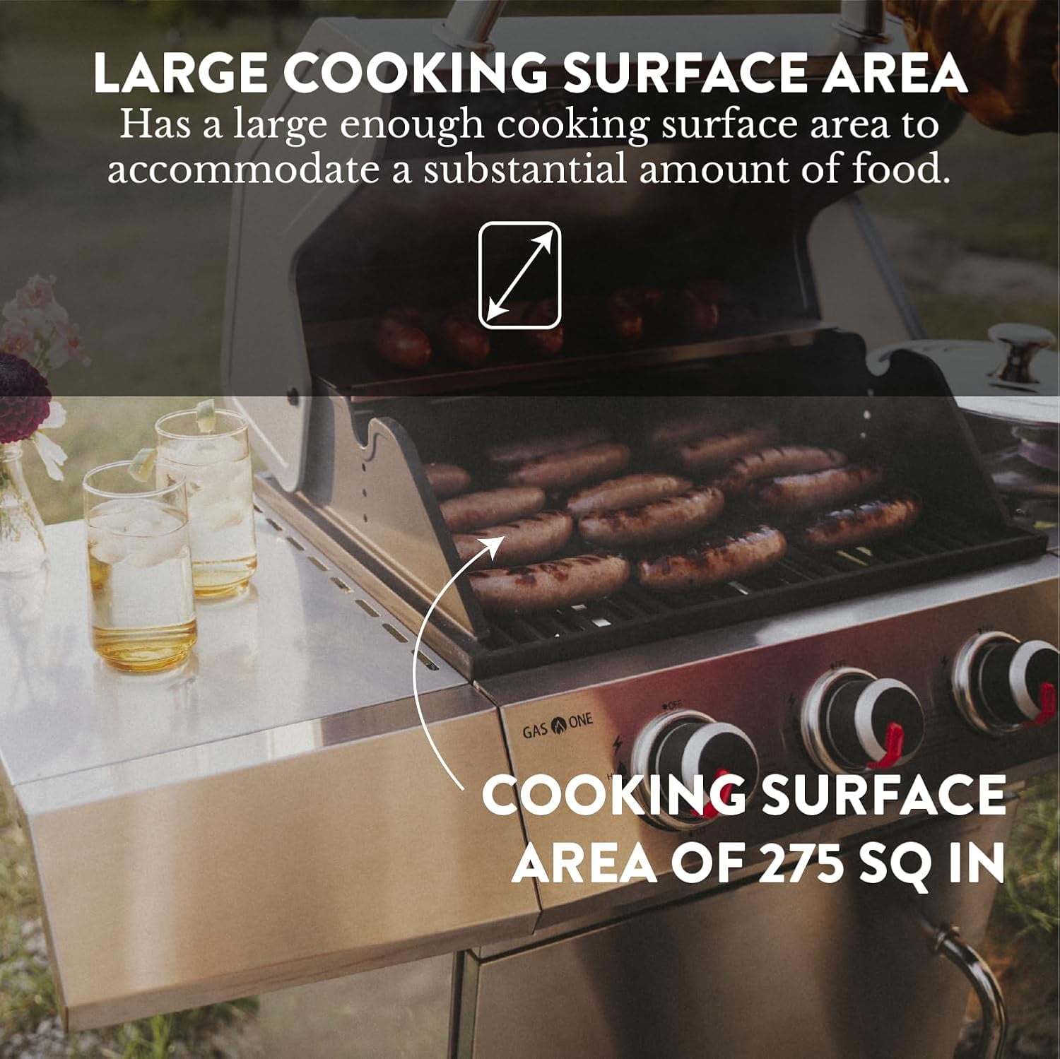 GasOne Deluxe 3 Burner Stainless Steel– Outdoor Cabinet Style with Side Burner - Wheels