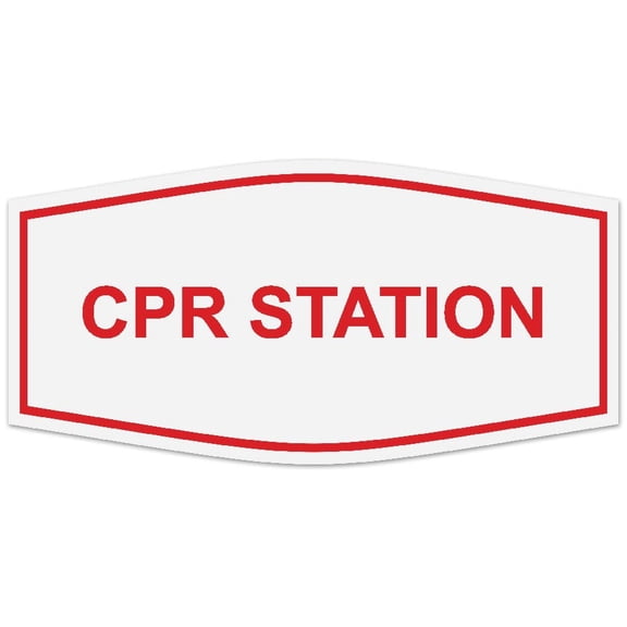 Signs ByLITA Fancy CPR Station Sign - Laser-Engraved Lettering | Durable ABS Plastic | Vibrant Colors | Powerful Foam Tape (White/Red) - Large