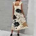 thumbnail image 4 of LWavelet Women's Square Neck Ruffle Strap Floral Print Tiered Midi Dress for Casual & Summer Wear Khaki M, 4 of 5