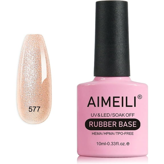 AIMEILI 5 in 1 Rubber Base Gel For Nails, Sheer Color Gel Nail Polish UV LED Soak Off, Elastic Rubber Base Coat Nail Strengthener Nail Rhinestones Glue Gel - (577) 10ml
