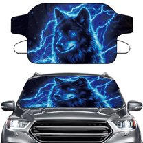 Xoenoiee Blue Wolf Lightning Print Car Windshield Cover for Ice and Snow, Windshield Snow Cover for SUV Truck Sedan, Car Frost Shield Snow Cover Automotive Winter Accessories