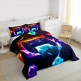 thumbnail image 3 of Homewish 3D Game Console Queen Comforter Set for Teen, Mystic Game Scene Bedding Sets, Purple Blue Square Abstract Reversible Bedding Comforter Set, Breathable Home Decor, 3pcs, 3 of 8