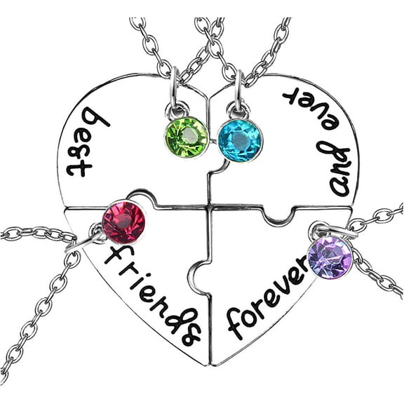 Stainless Steel Best Friends Forever and Ever Friendship Necklaces Set for 3,4 with Shiny Crystal on Puzzle Heart Pendants