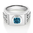 thumbnail image 2 of Gem Stone King 2.78 Ct Cushion London Blue Topaz White Topaz 925 Sterling Silver Men's Ring (Size 12), 2 of 4