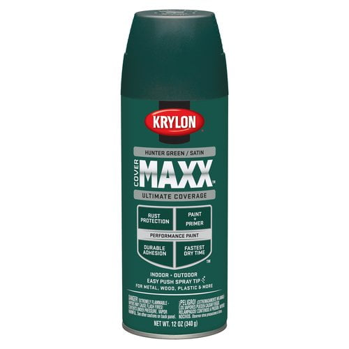 Krylon COVERMAXX Ultimate Coverage Satin Spray Paint, Hunter Green, 12