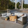 thumbnail image 4 of Outdoor Furniture 6-Piece Half-Moon Wicker Sectional Sofa Set with Round Fire Pit Table, Grey, 4 of 6
