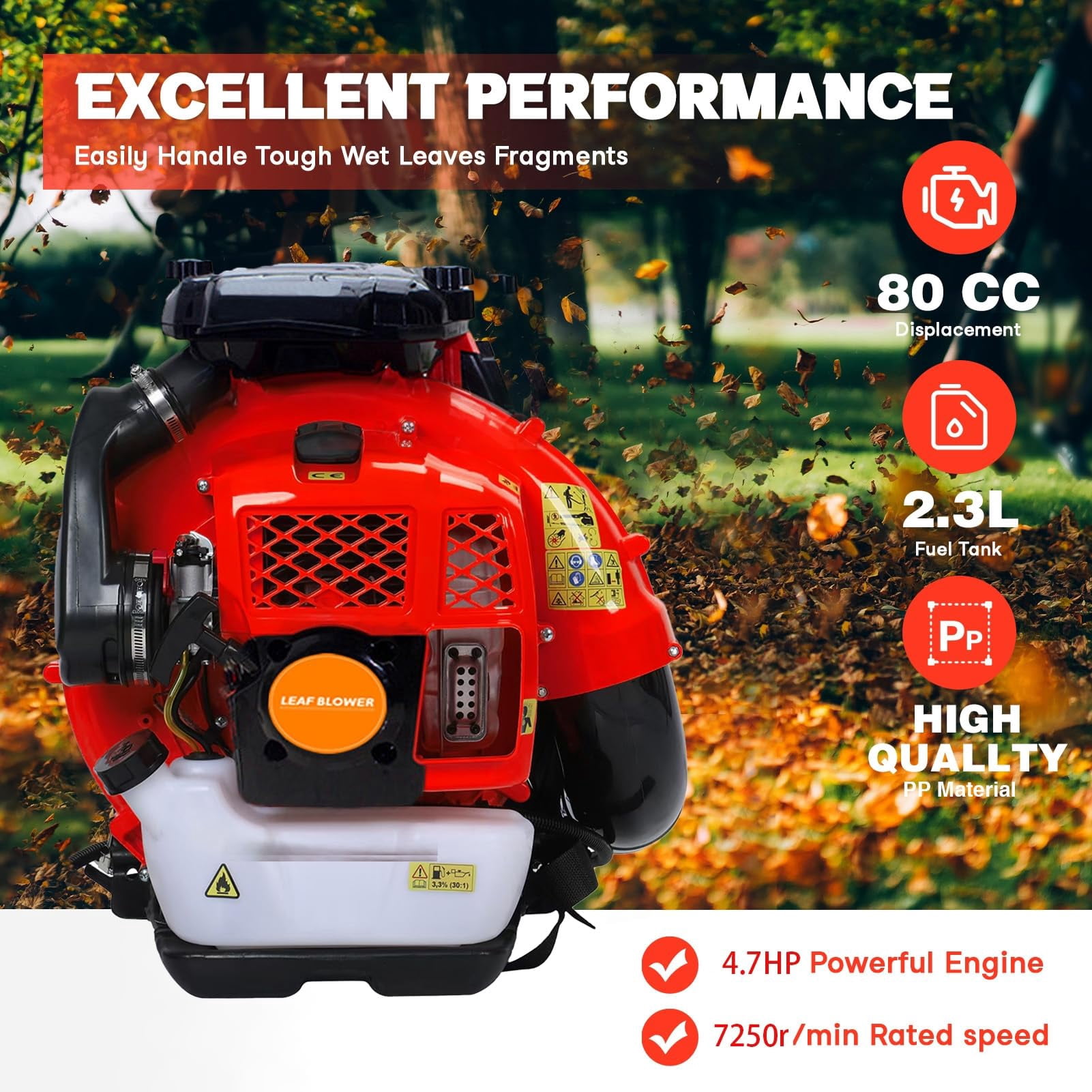 Aqmeifen Gas Leaf Blower 80CC Backpack Leaf Blower 900CFM 2-Stroke Engine Snow Blower for Lawn Care, Patio, Passway (Red)