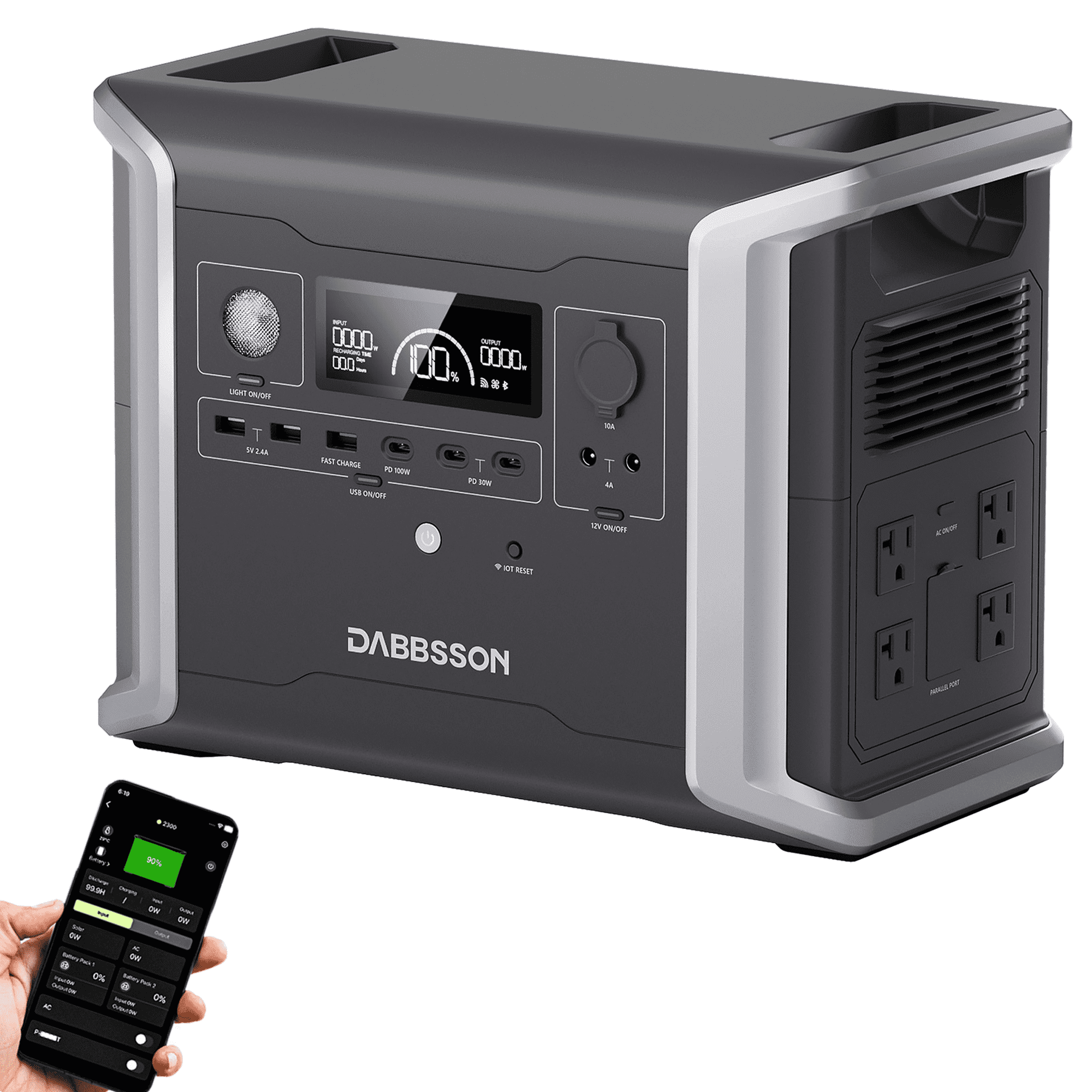 Dabbsson 1330Wh 1200W Portable Power Station Solar Generator, AC Output x4 Surge 2400W, EPS 15ms, 4500 cycles to 80% capacity, for Camping Road Trip
