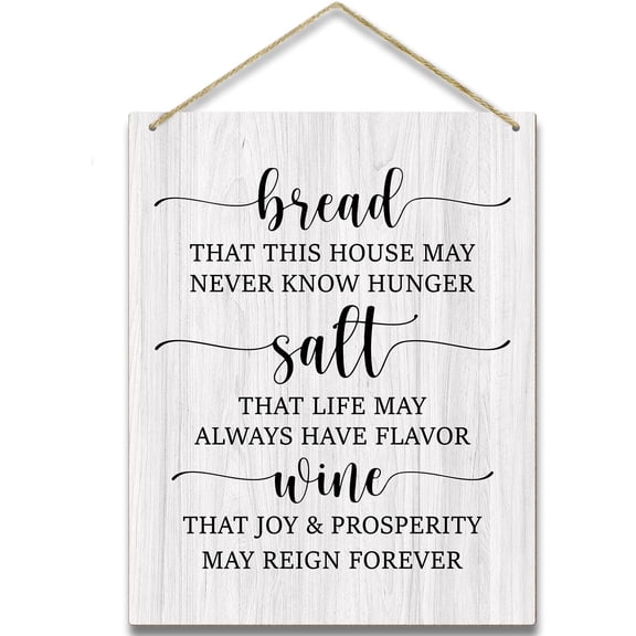 Kitchen Wooden Sign - Housewarming Gift for Women, Men, Coworker, Friend - Bread Salt Wine Wall Decor Hanging Sign for Home Decorations - 12