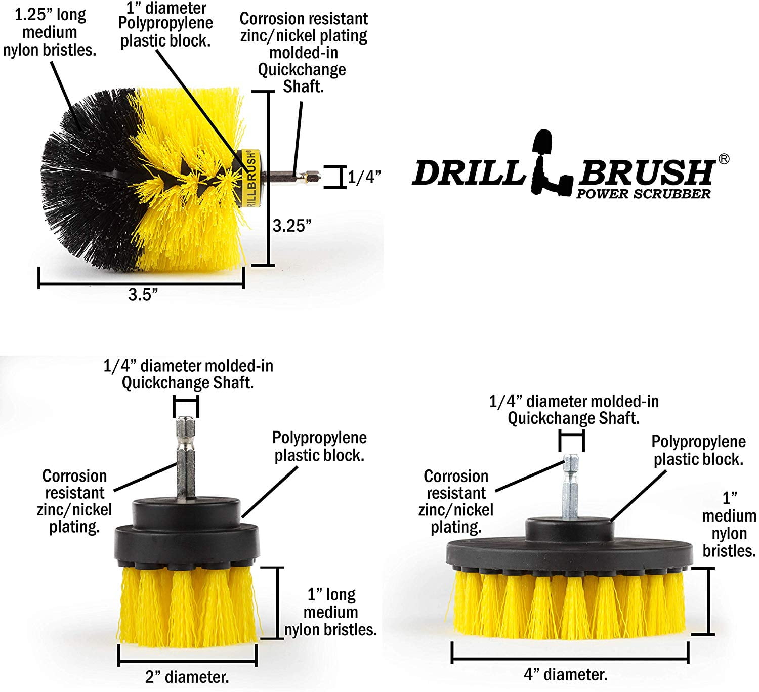  Drill Brush Attachment Kit - Power Scrub Brushes for Cleaning  Bathroom Tile, Bathtub, Shower, Pool Grout, Car, Floor and Carpet, 4 Pack :  Home & Kitchen