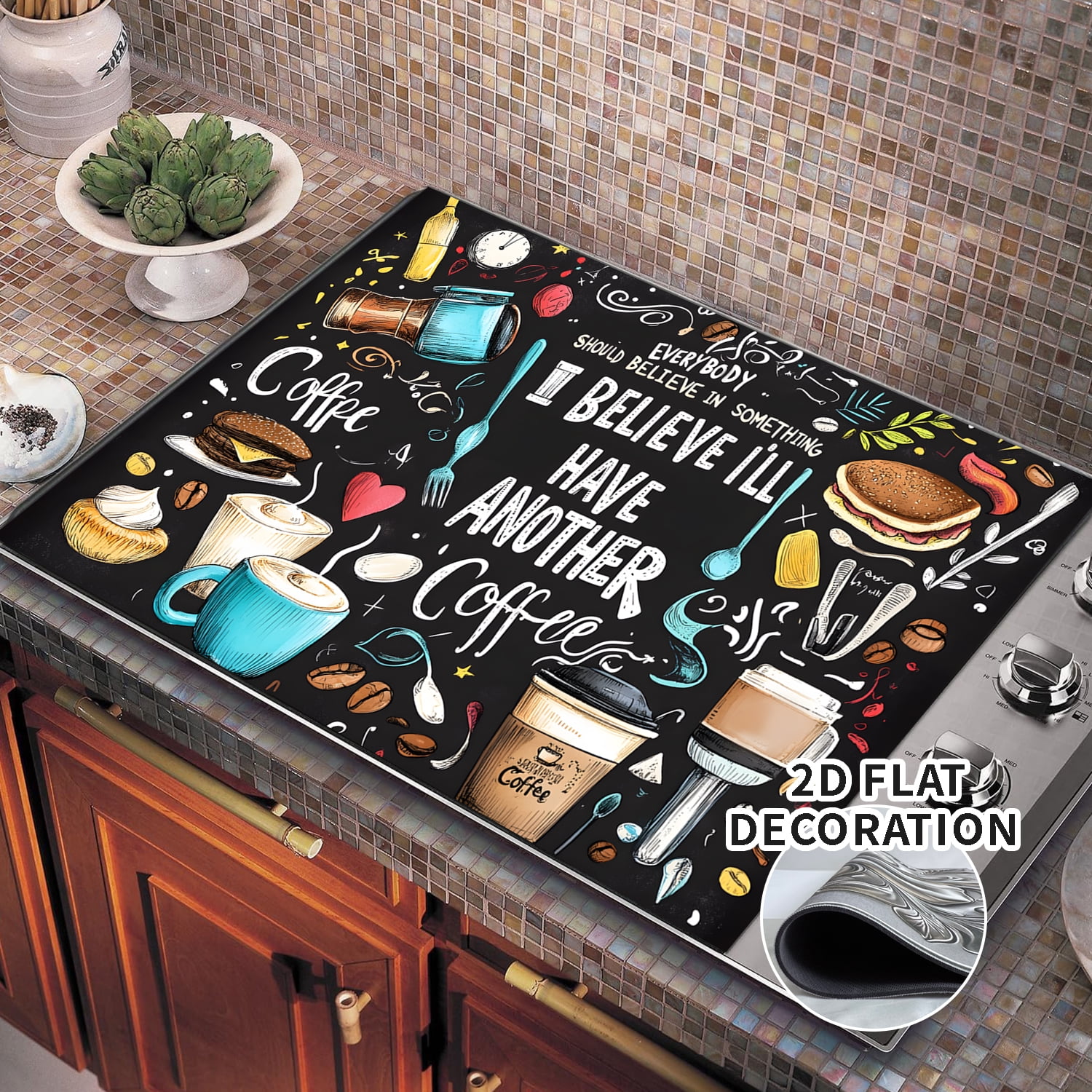 Stove Top Cover for Electric Stove 28 "x 20 ", coffee pattern Heat Resistant Glass Top Stove Cover Protector, Induction Cooktop Protector Stove Top Covers Mat, Kitchen Flat Stove Top Covers
