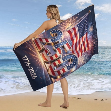 Patriotic 250th Anniversary Oversized Beach Towel USA Flag Absorbent Quick Dry Microfiber for Travel Camping Pool