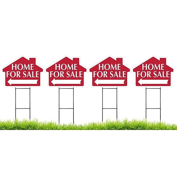 Large (18" x 24") Home For Sale House Shaped Sign Kit with Stakes - 4 Pack