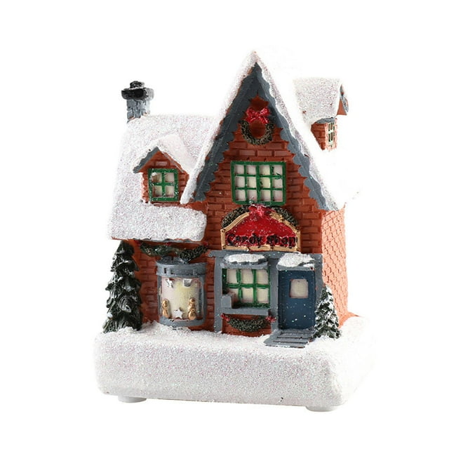 jifeng Figurines de Décoration de Maison de Village de Noël à LED pour B