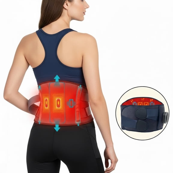 Cordless 3‑in‑1 Heated Lumbar Support Belt, 5 Heat Levels & 3‑Mode Vibration Massage, Portable Waist Massager Fits up to 60 Inch Waist for Home & Office