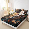 thumbnail image 4 of Feelyou 3D Wildlife Lion Queen Sheet Sets for Kids, Tropic Flower Leaves Botanical Flat Sheet, Kawaii Animal Queen Fitted Sheet, Breathable Home Decor, 4pcs, 4 of 7