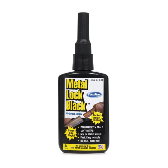 ComStar Metal Lock Black, 2 Oz, No-Heat Solder for All Metal Pipes & Surfaces,Leak-Proof Bond for Matched/Unthreaded Joints, Seals Liquids, Gases, Chemicals, A2L Safety, Meets Military Specs (10-900)