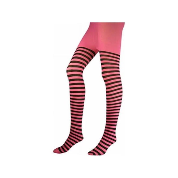 Adult Black/ Neon Pink Striped Tights