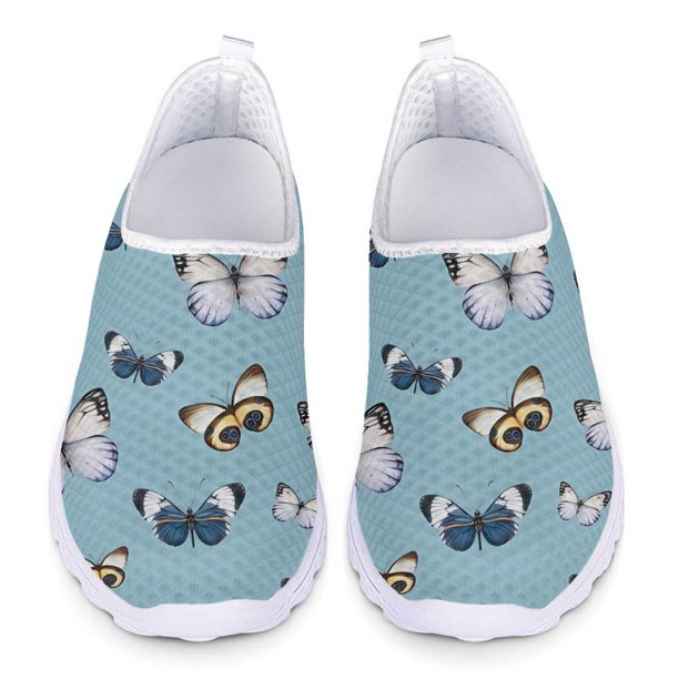 Zapatos planos casuales con estampado de mariposas a la moda para mujer, zapatillas de verano sin cordones, zapatos de enfermera de malla transpirables y cómodos