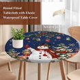 thumbnail image 4 of Blue Christmas Snowman Round Tablecloth, Fitted Table Cover with Elastic for 55"-60" Round Tables, Xmas Snowflake Elk Tree Balls Table Cloth Outdoor Indoor Dinning Party Waterproof Tablecloths, 4 of 7